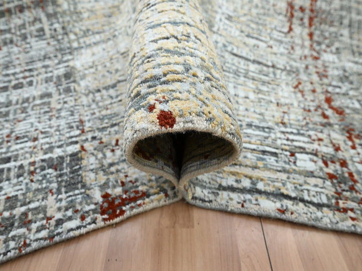 9'0" x 12'3" New Hand Knotted Grey Wool Rectangle Oriental Rug - MOA10283152