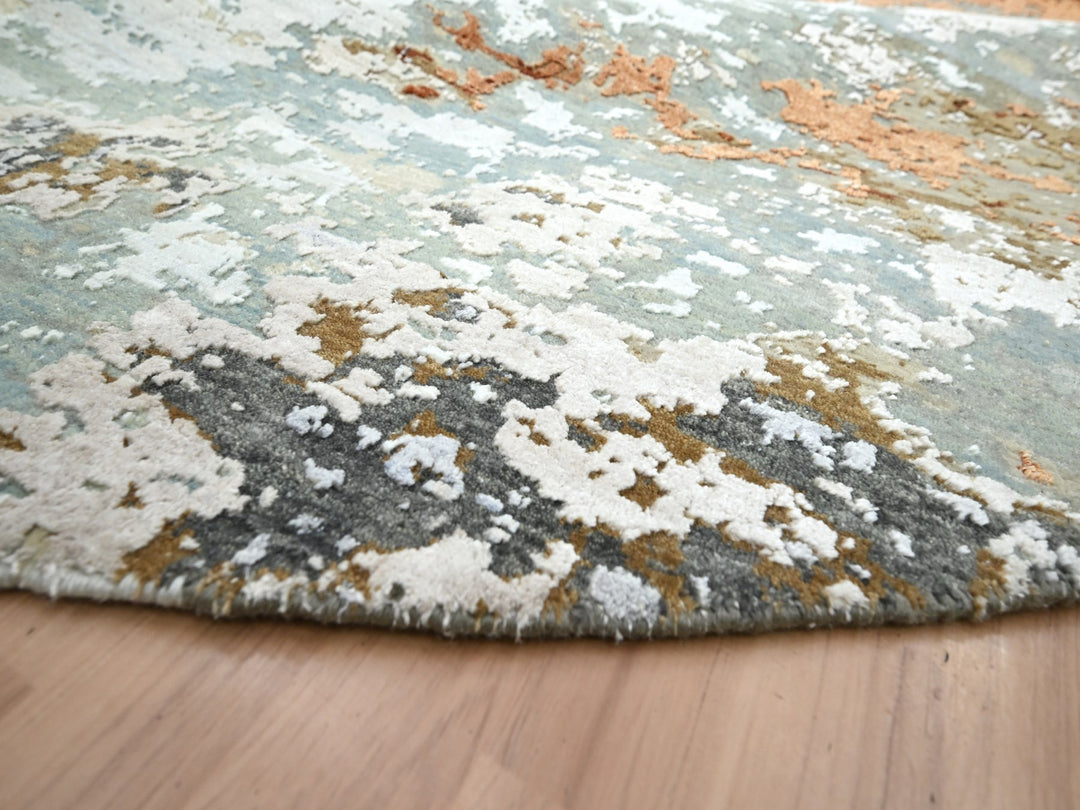 9'9" x 9'9" New Hand Knotted Grey Wool Round Oriental Rug - MOA10283153