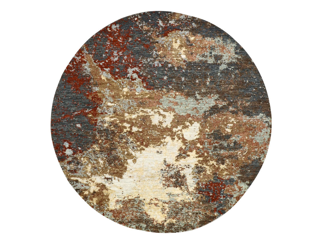 6'2" x 6'2" New Hand Knotted Brown Wool Round Oriental Rug - MOA10283156