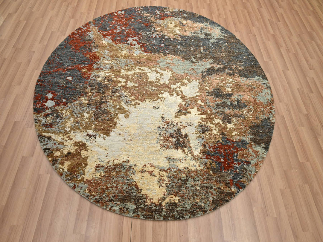 6'2" x 6'2" New Hand Knotted Brown Wool Round Oriental Rug - MOA10283156