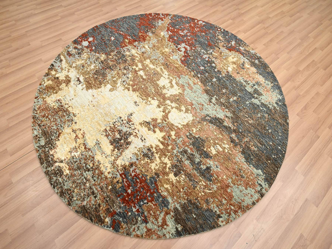 6'2" x 6'2" New Hand Knotted Brown Wool Round Oriental Rug - MOA10283156