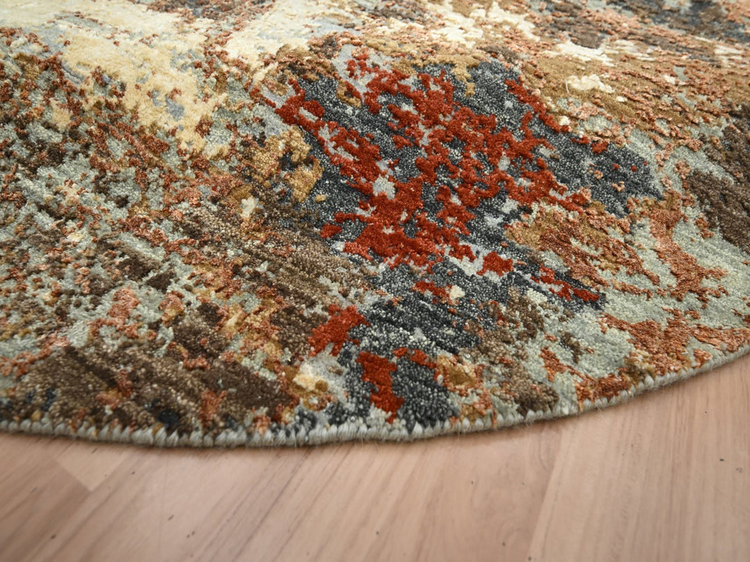 6'2" x 6'2" New Hand Knotted Brown Wool Round Oriental Rug - MOA10283156