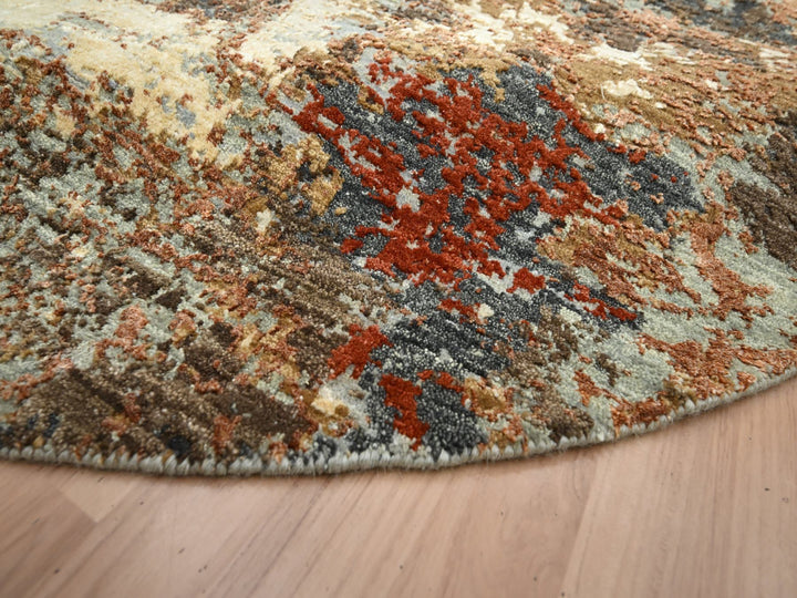 6'2" x 6'2" New Hand Knotted Brown Wool Round Oriental Rug - MOA10283156