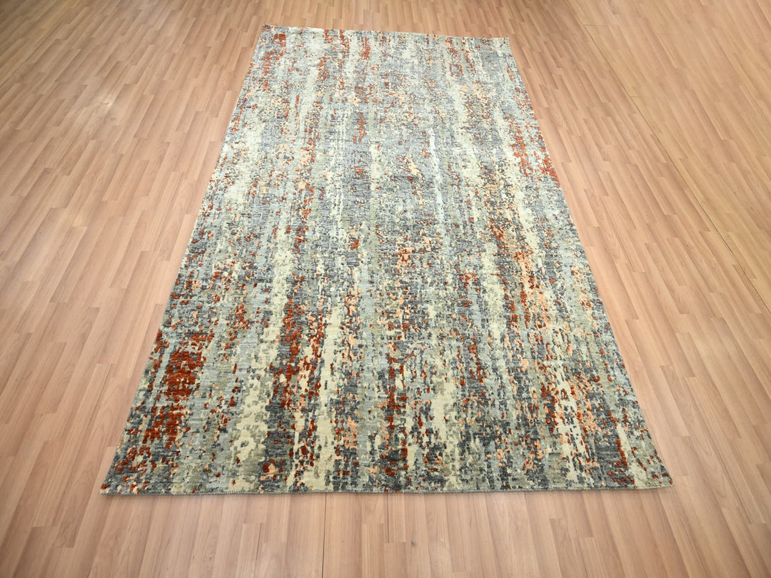 6'0" x 8'6" New Hand Knotted Grey Wool Rectangle Oriental Rug - MOA10283162