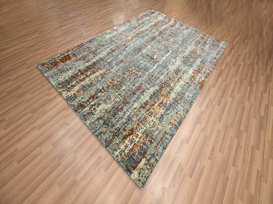 6'0" x 8'6" New Hand Knotted Grey Wool Rectangle Oriental Rug - MOA10283162