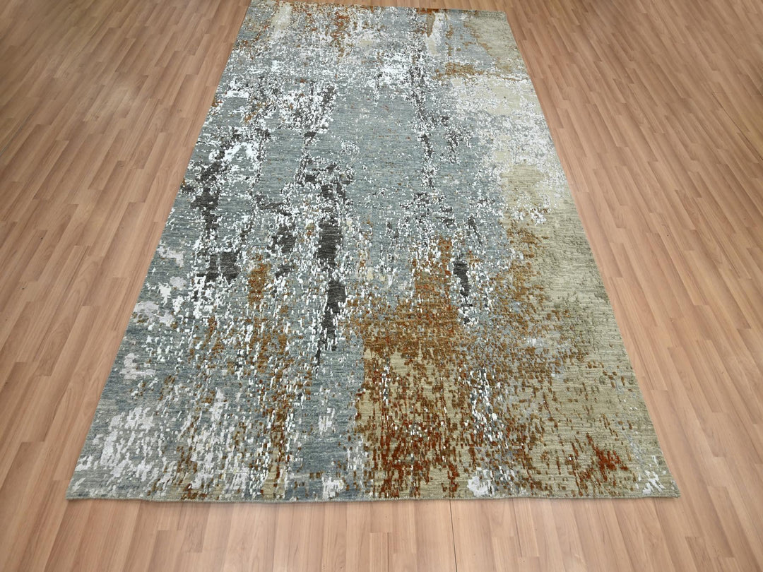 6'1" x 9'1" New Hand Knotted Grey Wool Rectangle Oriental Rug - MOA10283163