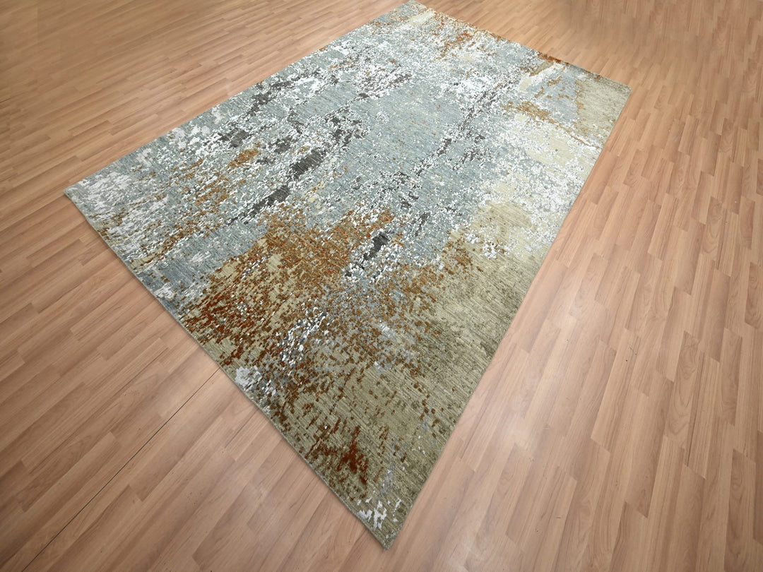 6'1" x 9'1" New Hand Knotted Grey Wool Rectangle Oriental Rug - MOA10283163