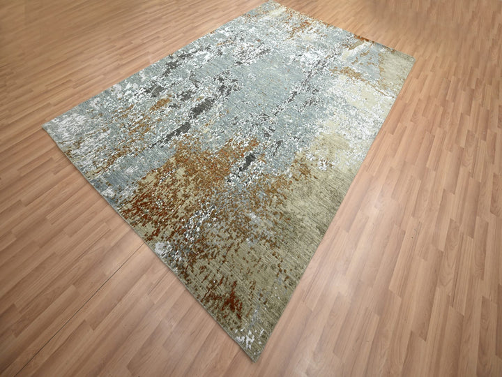 6'1" x 9'1" New Hand Knotted Grey Wool Rectangle Oriental Rug - MOA10283163