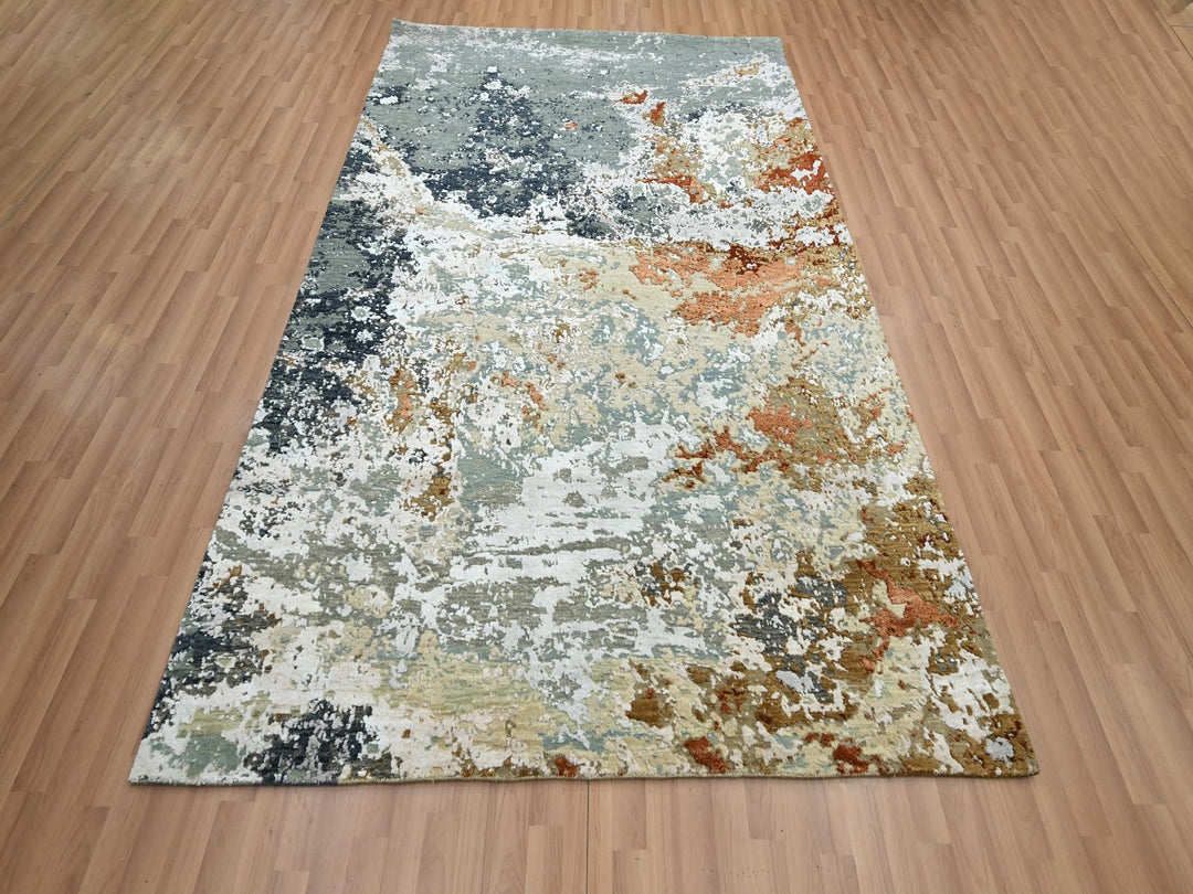 6'0" x 9'3" New Hand Knotted Grey Wool Rectangle Oriental Rug - MOA10283164