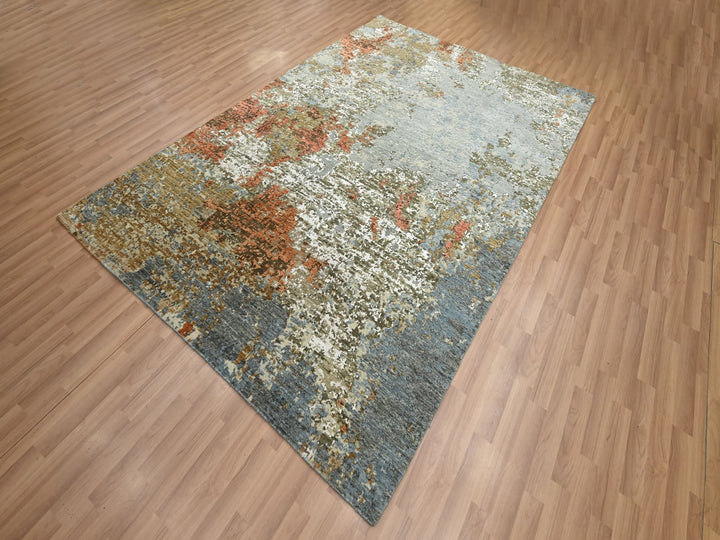 6'1" x 9'2" New Hand Knotted Grey Wool Rectangle Oriental Rug - MOA10283166