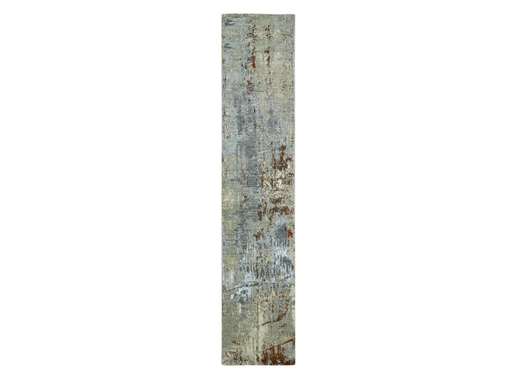 2'7" x 12'11" New Hand Knotted Grey Wool Runner Oriental Rug - MOA10283167