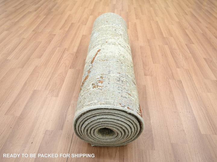 2'7" x 12'11" New Hand Knotted Grey Wool Runner Oriental Rug - MOA10283167