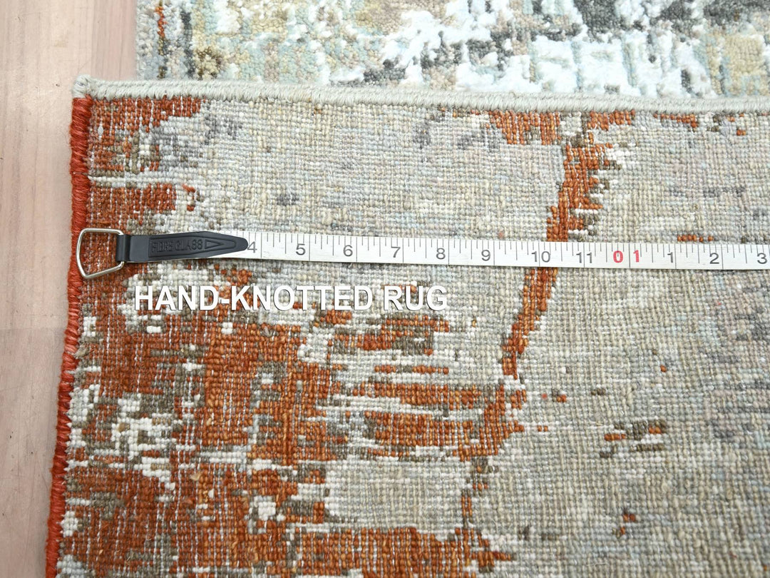 2'7" x 12'11" New Hand Knotted Grey Wool Runner Oriental Rug - MOA10283167