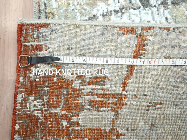 2'7" x 12'11" New Hand Knotted Grey Wool Runner Oriental Rug - MOA10283167
