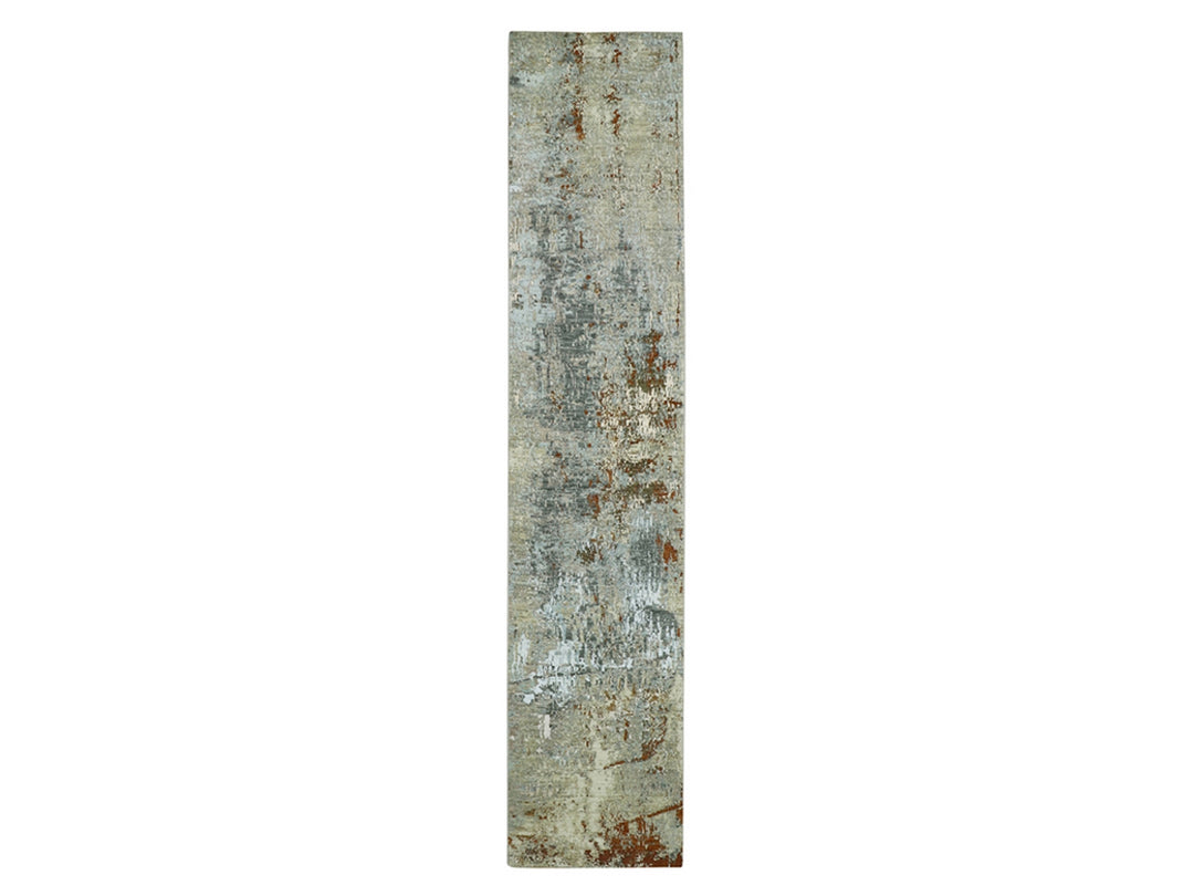 2'7" x 12'6" New Hand Knotted Grey Wool Runner Oriental Rug - MOA10283172
