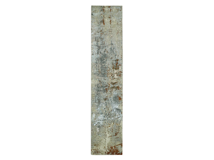 2'7" x 12'6" New Hand Knotted Grey Wool Runner Oriental Rug - MOA10283172
