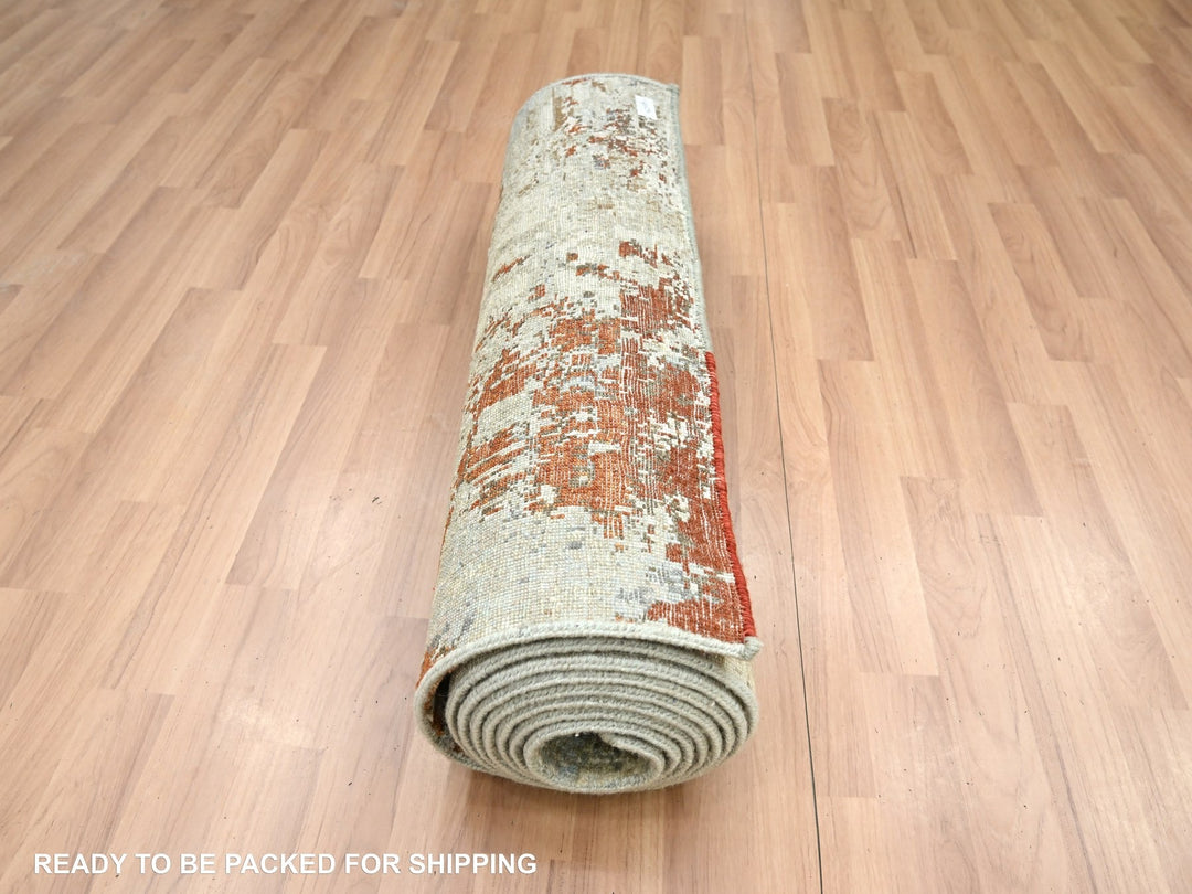 2'7" x 12'6" New Hand Knotted Grey Wool Runner Oriental Rug - MOA10283172