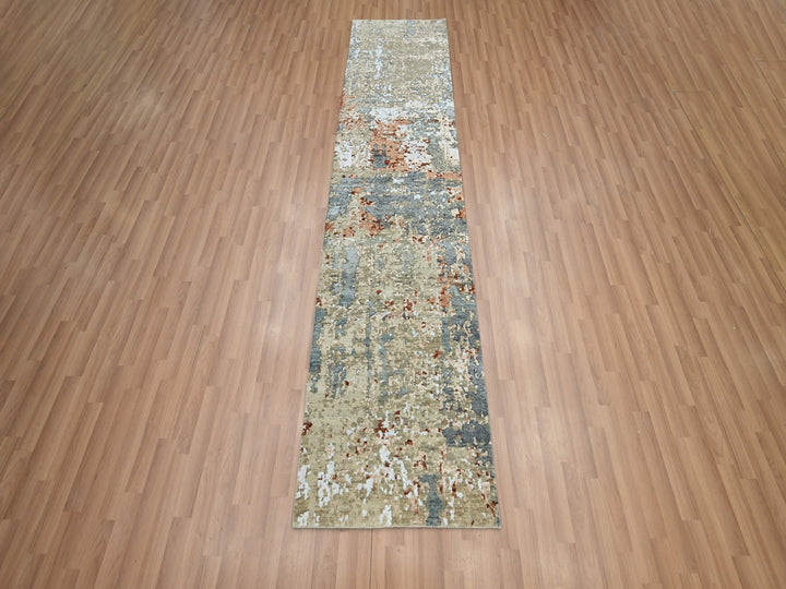 2'5" x 10'0" New Hand Knotted Grey Wool Runner Oriental Rug - MOA10283175