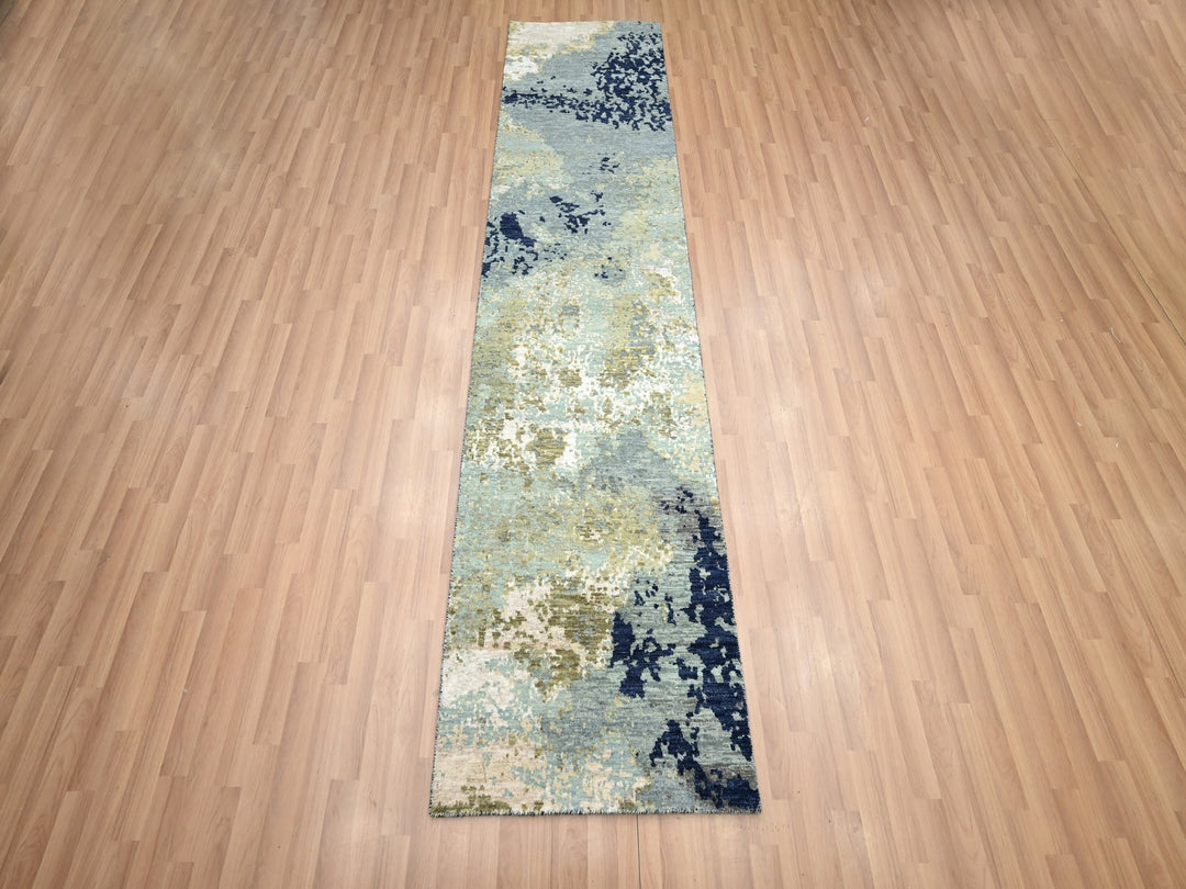 2'6" x 9'11" New Hand Knotted Grey Wool Runner Oriental Rug - MOA10283176