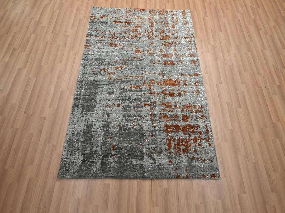 4'0" x 5'8" New Hand Knotted Grey Wool Rectangle Oriental Rug - MOA10283181