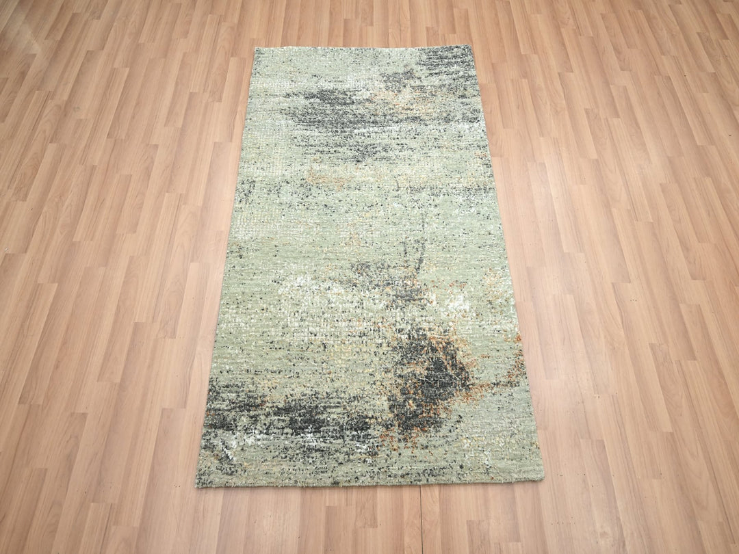 3'0" x 5'0" New Hand Knotted Green Wool Rectangle Oriental Rug - MOA10283186