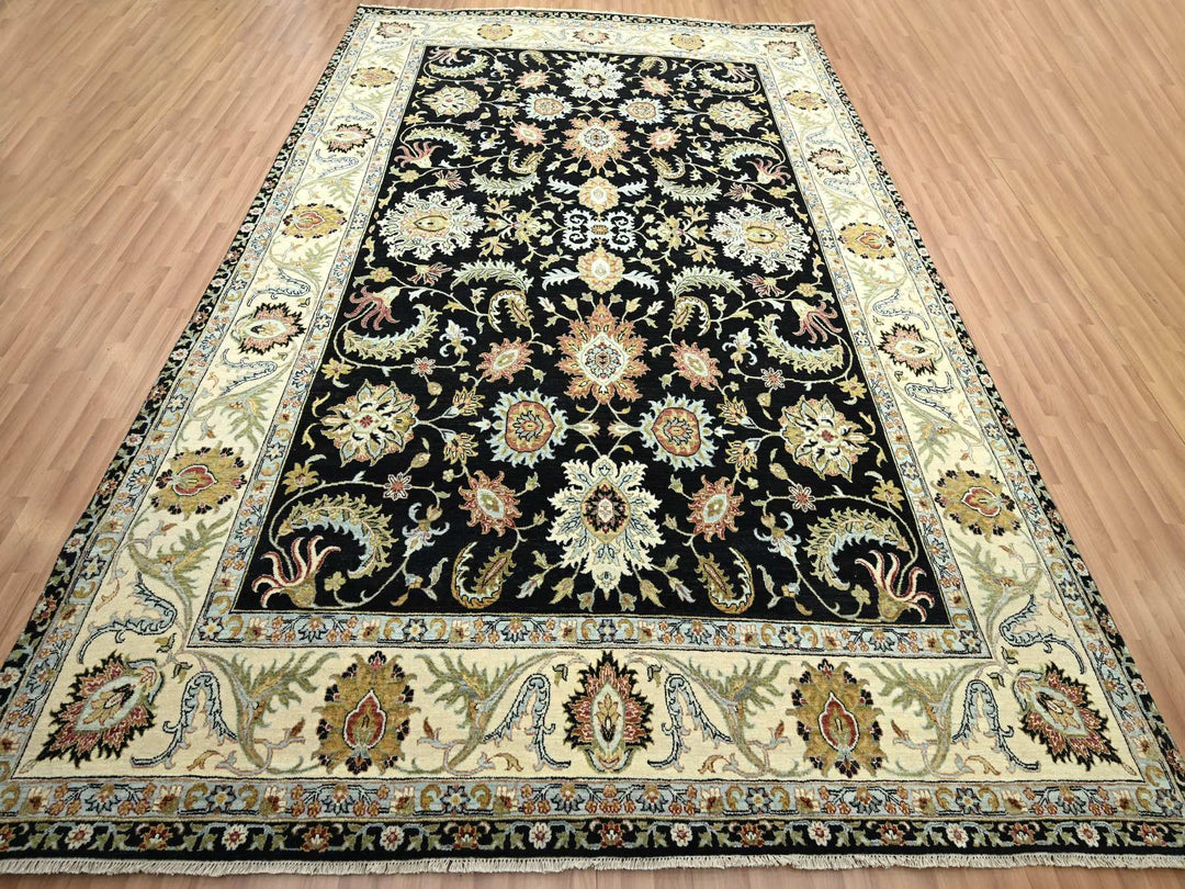 8'11" x 12'5" New Hand Knotted Black Wool Rectangle Oriental Rug - MOA10283197
