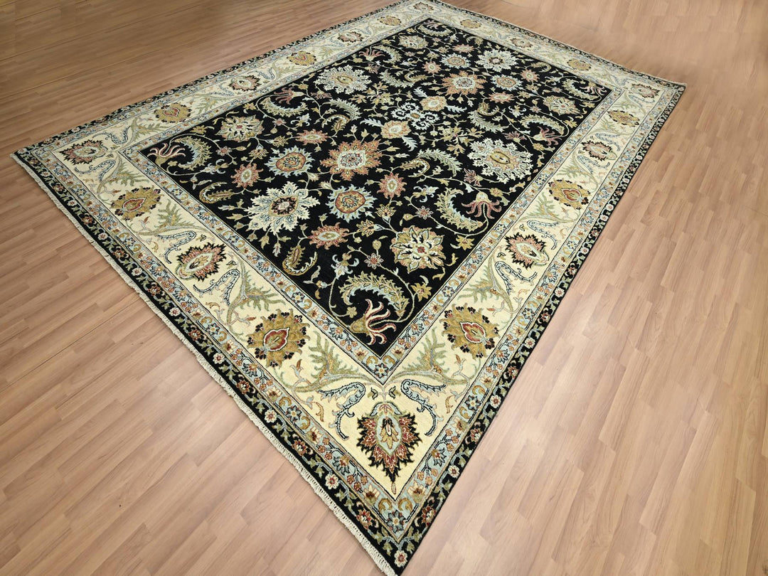 8'11" x 12'5" New Hand Knotted Black Wool Rectangle Oriental Rug - MOA10283197