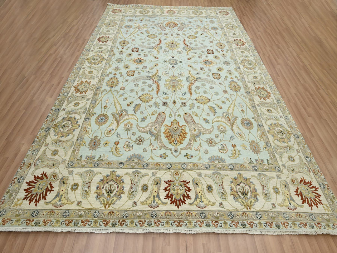 9'0" x 12'0" New Hand Knotted Blue Wool Rectangle Oriental Rug - MOA10283199