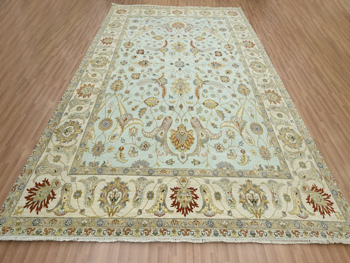 9'0" x 12'0" New Hand Knotted Blue Wool Rectangle Oriental Rug - MOA10283199
