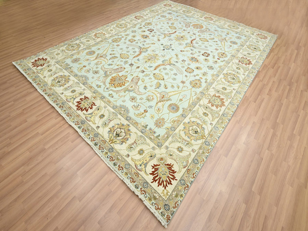 9'0" x 12'0" New Hand Knotted Blue Wool Rectangle Oriental Rug - MOA10283199