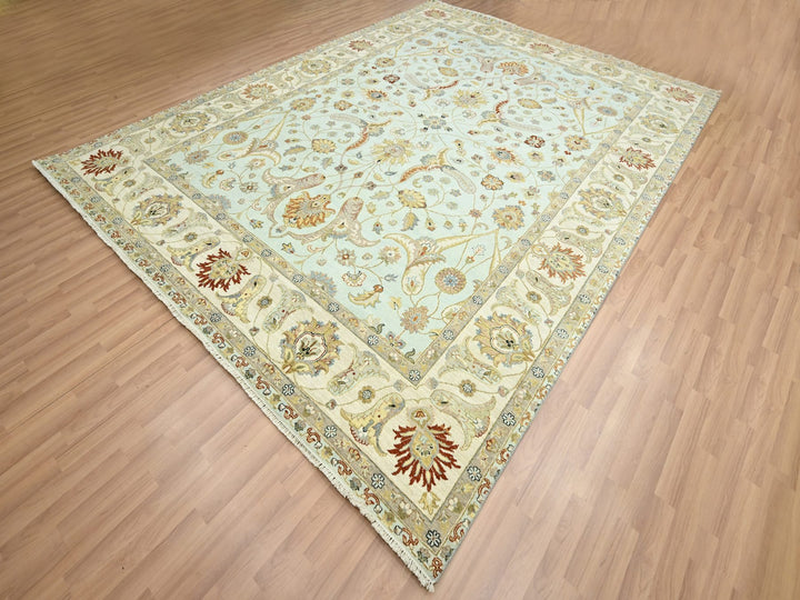 9'0" x 12'0" New Hand Knotted Blue Wool Rectangle Oriental Rug - MOA10283199