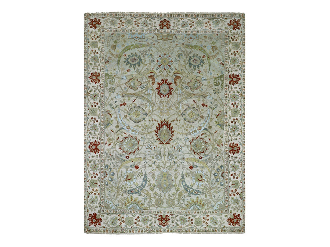 9'1" x 12'3" New Hand Knotted Grey Wool Rectangle Oriental Rug - MOA10283200