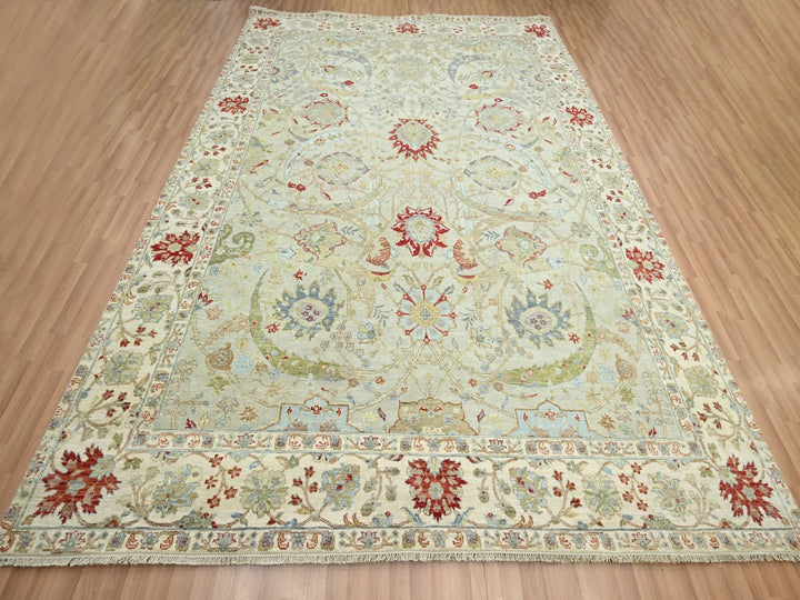 9'1" x 12'3" New Hand Knotted Grey Wool Rectangle Oriental Rug - MOA10283200