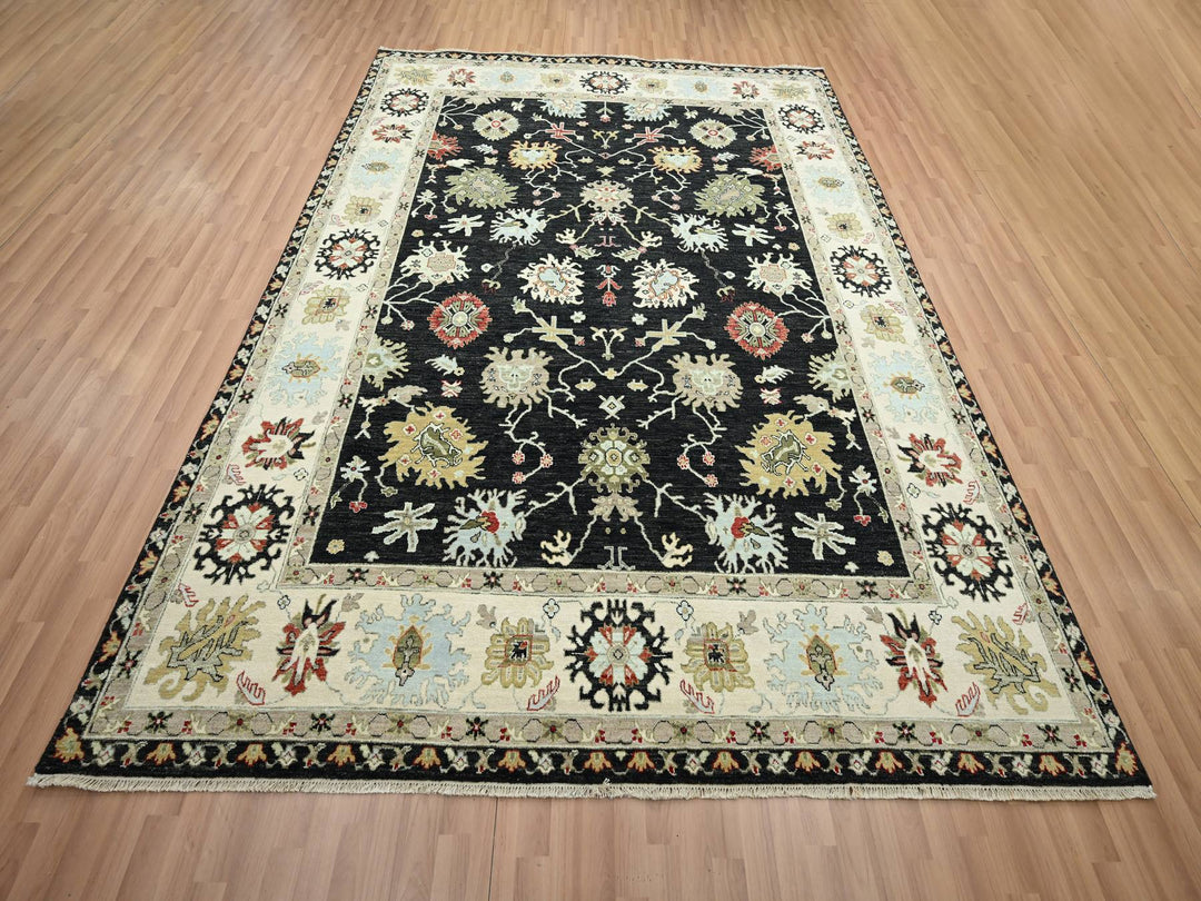 7'11" x 10'1" New Hand Knotted Black Wool Rectangle Oriental Rug - MOA10283201