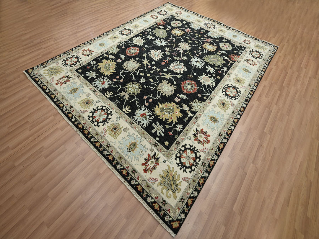 7'11" x 10'1" New Hand Knotted Black Wool Rectangle Oriental Rug - MOA10283201