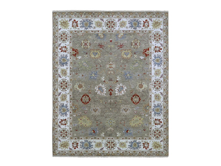 8'1" x 10'1" New Hand Knotted Grey Wool Rectangle Oriental Rug - MOA10283202