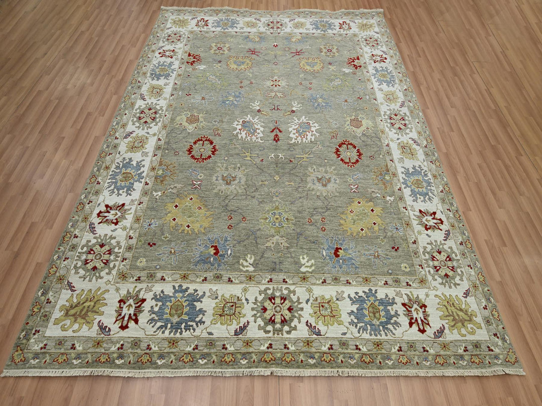 8'1" x 10'1" New Hand Knotted Grey Wool Rectangle Oriental Rug - MOA10283202