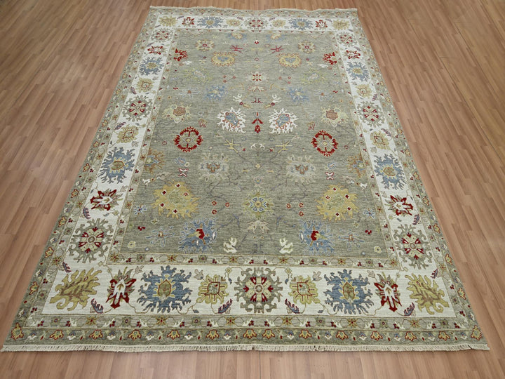 8'1" x 10'1" New Hand Knotted Grey Wool Rectangle Oriental Rug - MOA10283202