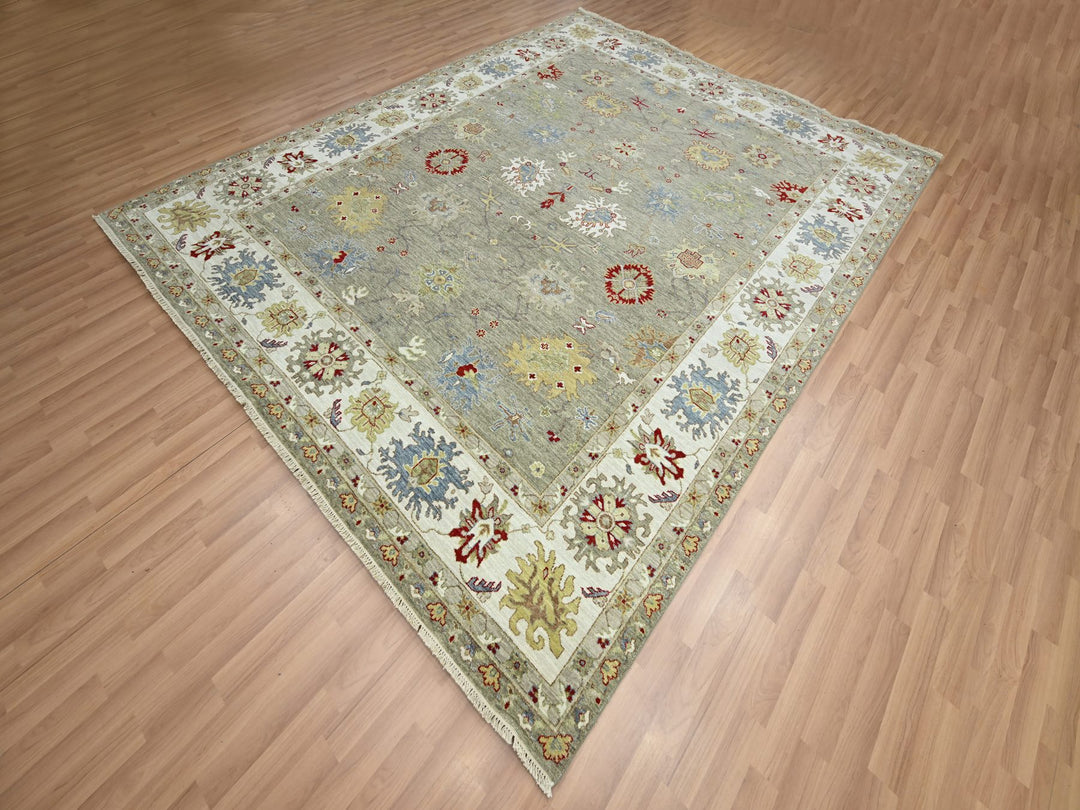 8'1" x 10'1" New Hand Knotted Grey Wool Rectangle Oriental Rug - MOA10283202