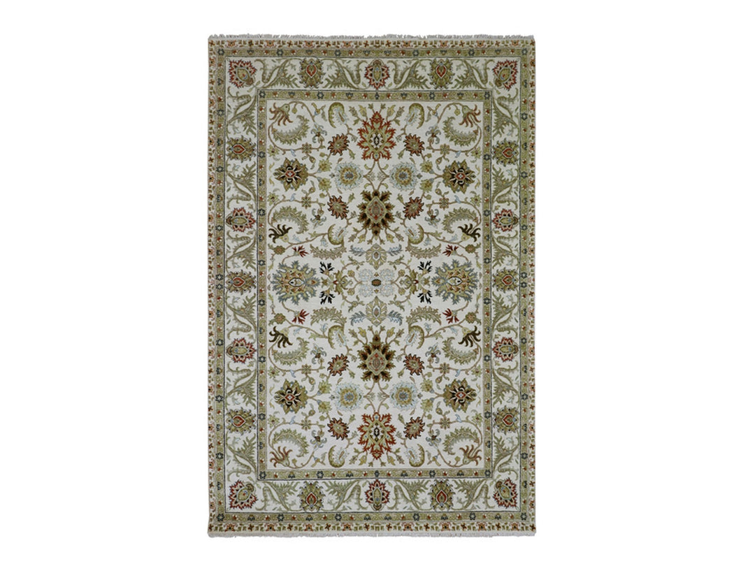 6'1" x 9'3" New Hand Knotted Ivory Wool Rectangle Oriental Rug - MOA10283205