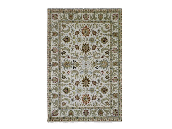 6'1" x 9'3" New Hand Knotted Ivory Wool Rectangle Oriental Rug - MOA10283205