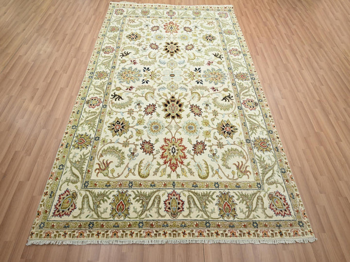 6'1" x 9'3" New Hand Knotted Ivory Wool Rectangle Oriental Rug - MOA10283205
