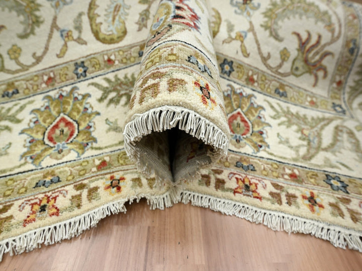 6'1" x 9'3" New Hand Knotted Ivory Wool Rectangle Oriental Rug - MOA10283205