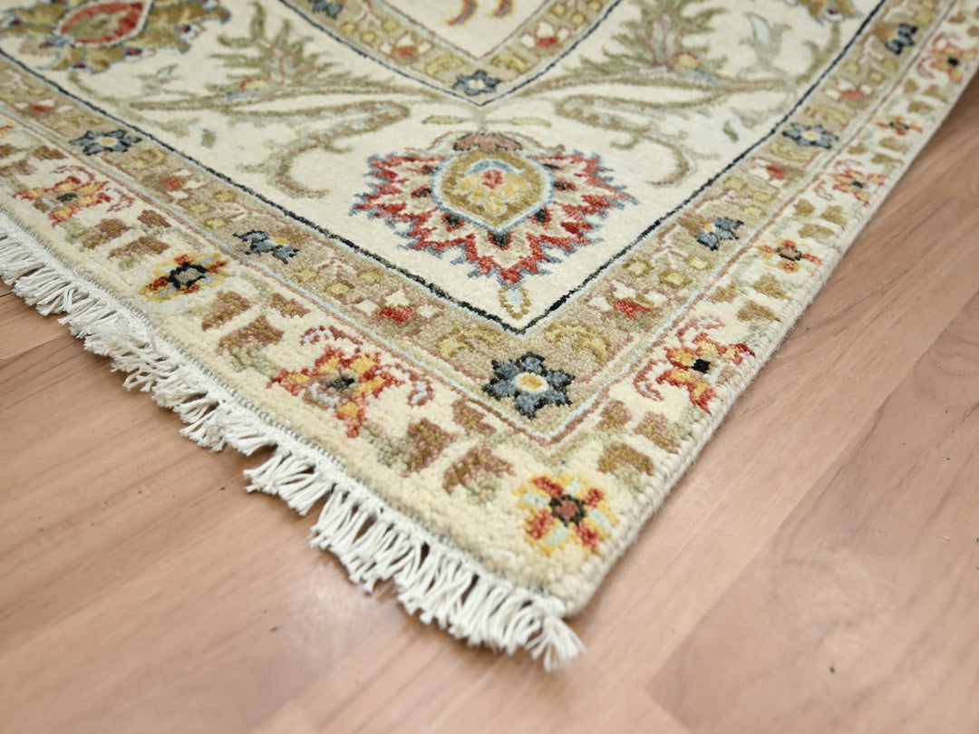 6'1" x 9'3" New Hand Knotted Ivory Wool Rectangle Oriental Rug - MOA10283205