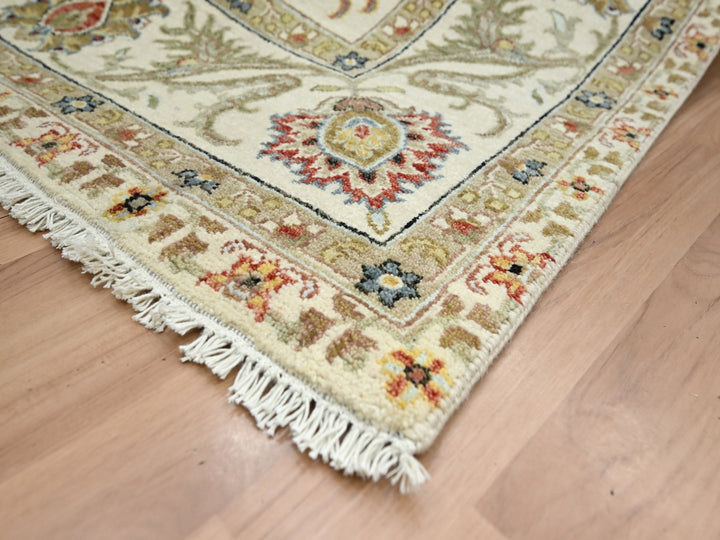 6'1" x 9'3" New Hand Knotted Ivory Wool Rectangle Oriental Rug - MOA10283205