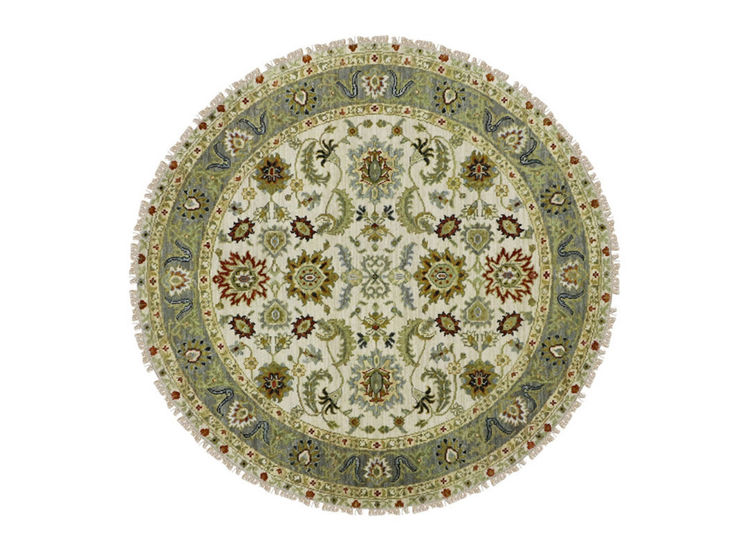 4'1" x 4'2" New Hand Knotted Ivory Wool Round Oriental Rug - MOA10283211