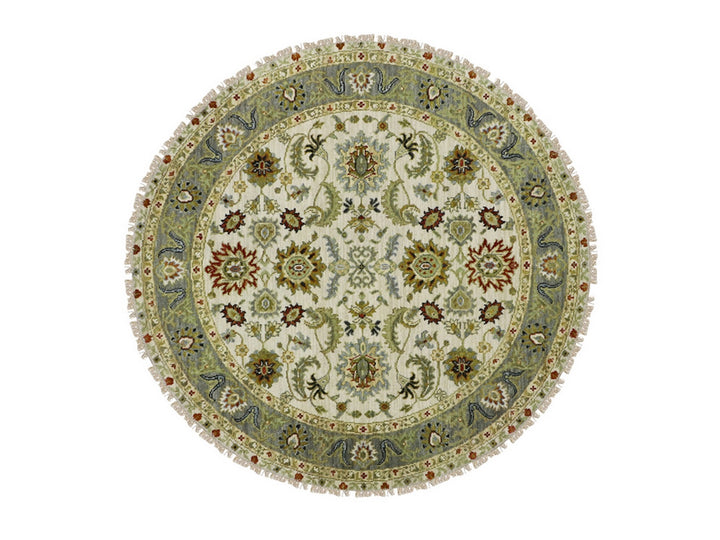 4'1" x 4'2" New Hand Knotted Ivory Wool Round Oriental Rug - MOA10283211