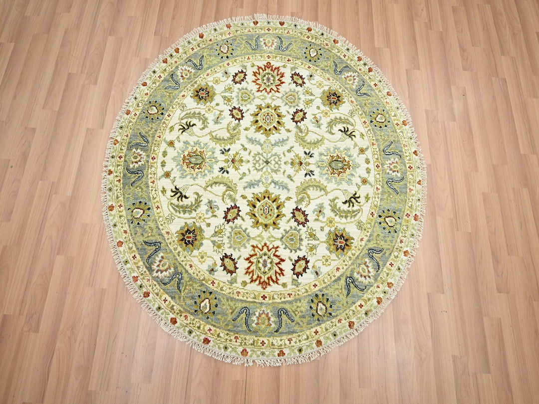 4'1" x 4'2" New Hand Knotted Ivory Wool Round Oriental Rug - MOA10283211
