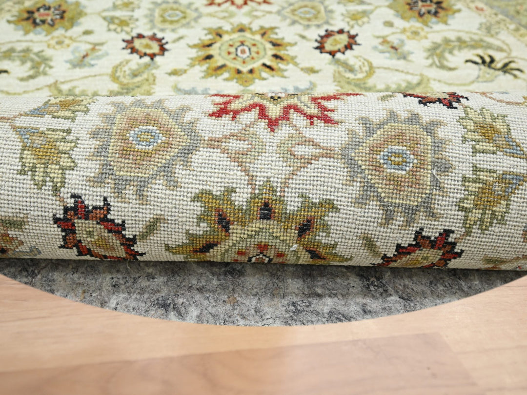 4'1" x 4'2" New Hand Knotted Ivory Wool Round Oriental Rug - MOA10283211