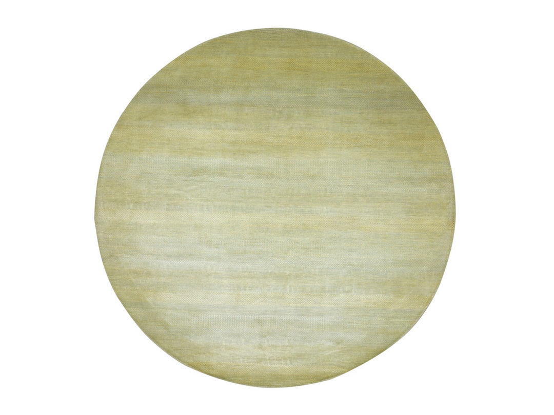 7'10" x 7'10" New Hand Knotted Yellow Wool & Silk Round Oriental Rug - MOA10283212